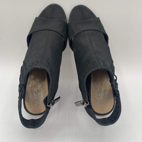 Vince Camuto Emma Leather Peep-Toe Zip Caged Heel Women’s Size US 7 Black - Picture 13 of 14